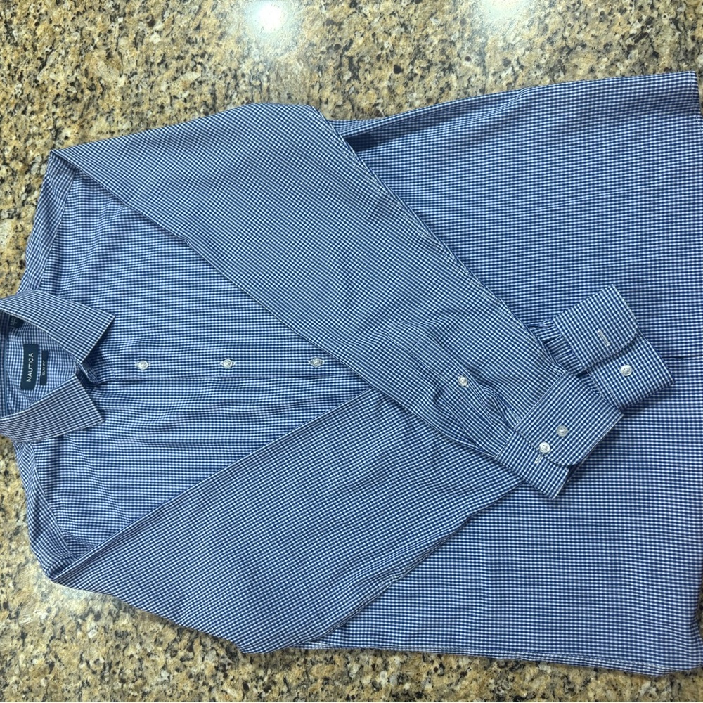 Nautica Men's Blue Gingham Dress Shirt